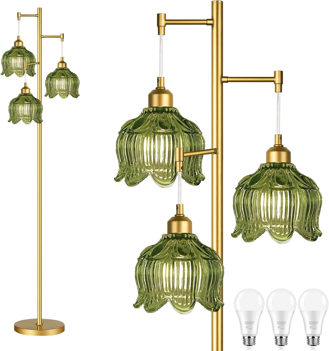 Lighting Decor - Vintage Gold Glass Floor Lamp with