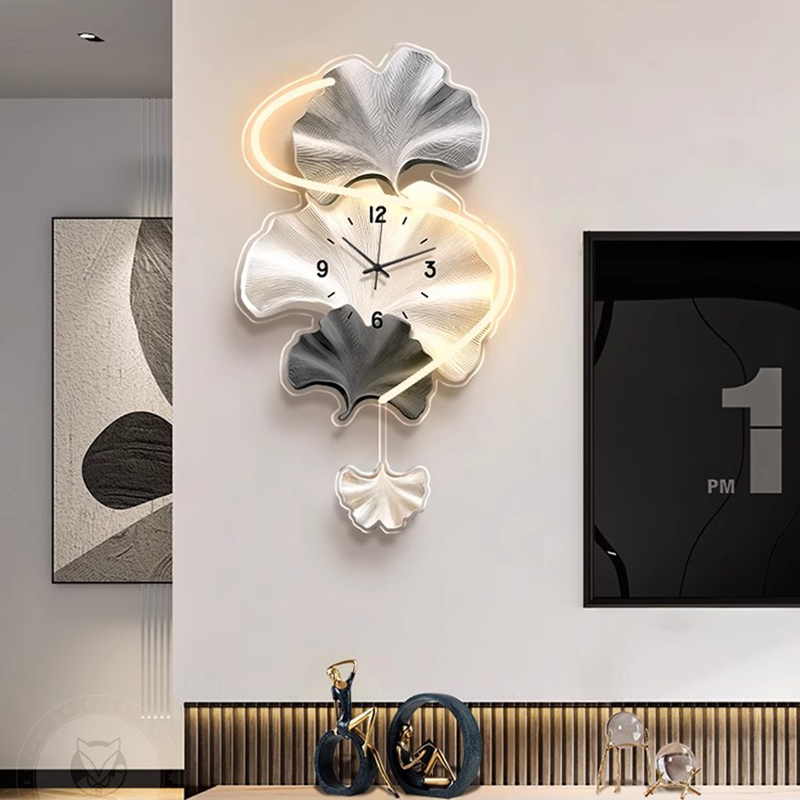 Lighting Home Decor Wall Clocks - Premium Ginkgo Leaf Wall Clock With