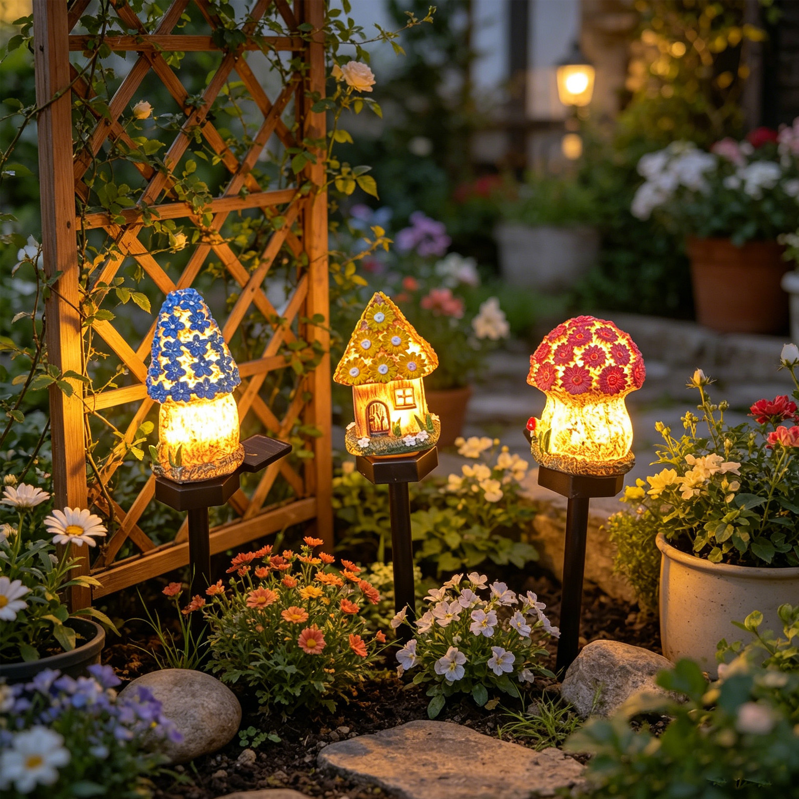 Lighting Decor House - 15.9in Cute Resin Mushroom House Light,