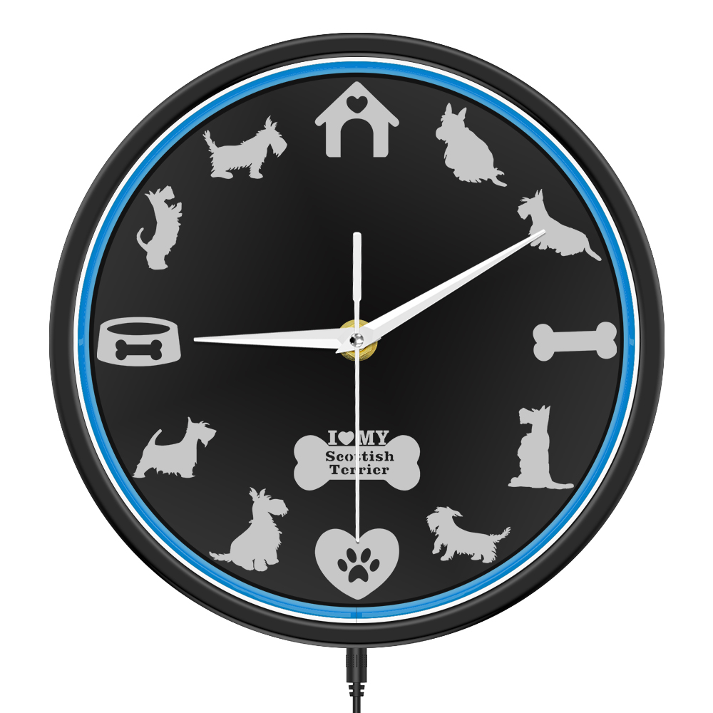 Lighting Home Decor Wall Clocks - Scottish Terrier Breed and Pet Element