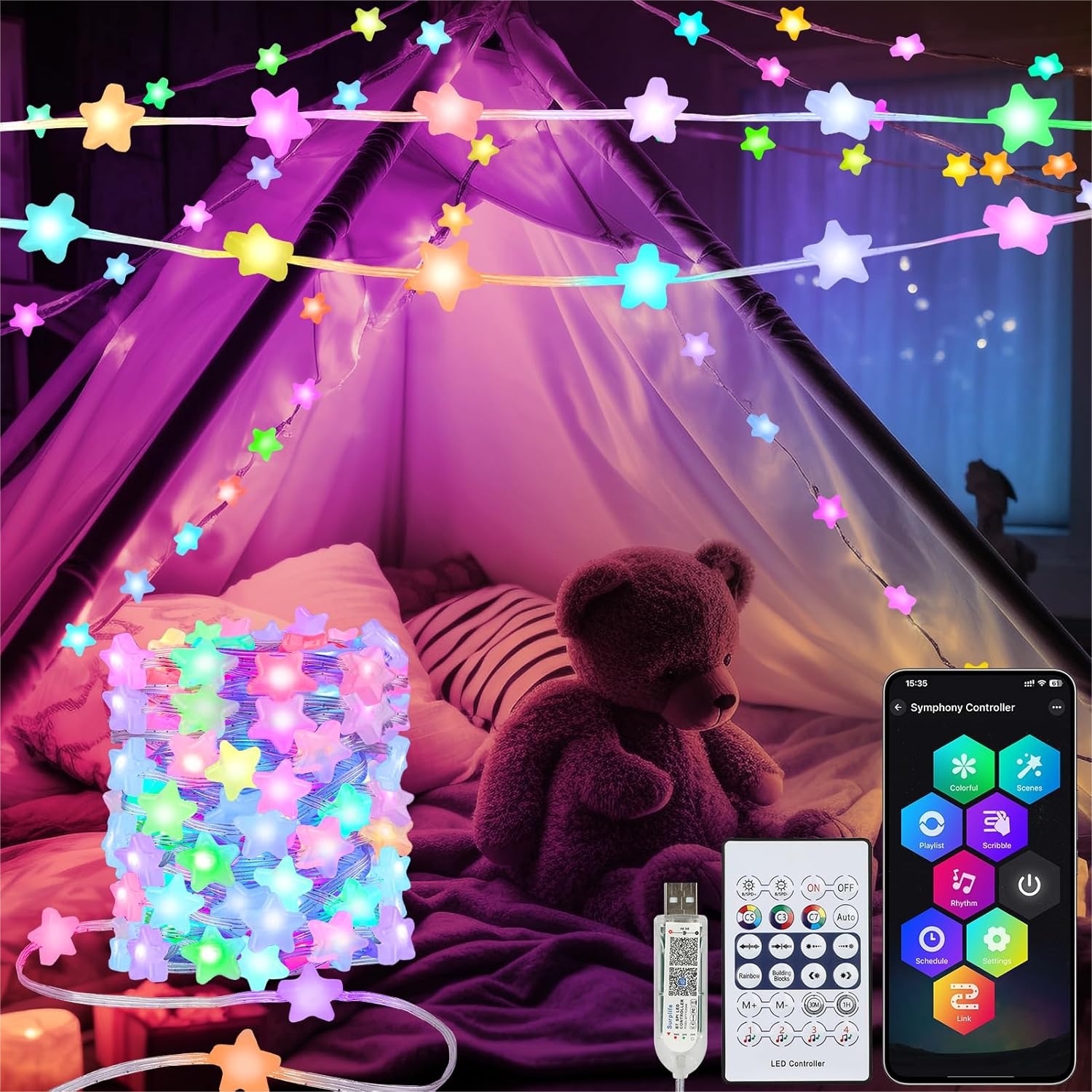 Lighting Christmas Decor - 33Ft 16 Million Color Changing Star