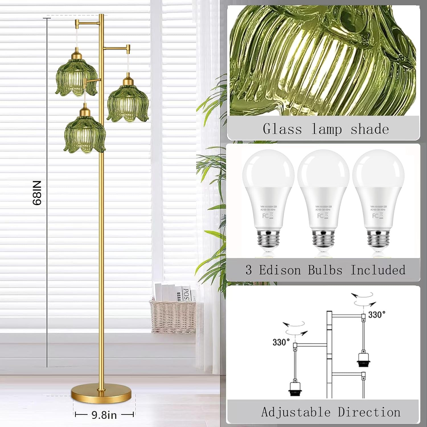 Vintage Gold Glass Floor Lamp  - Lighting Decor 评论和价格