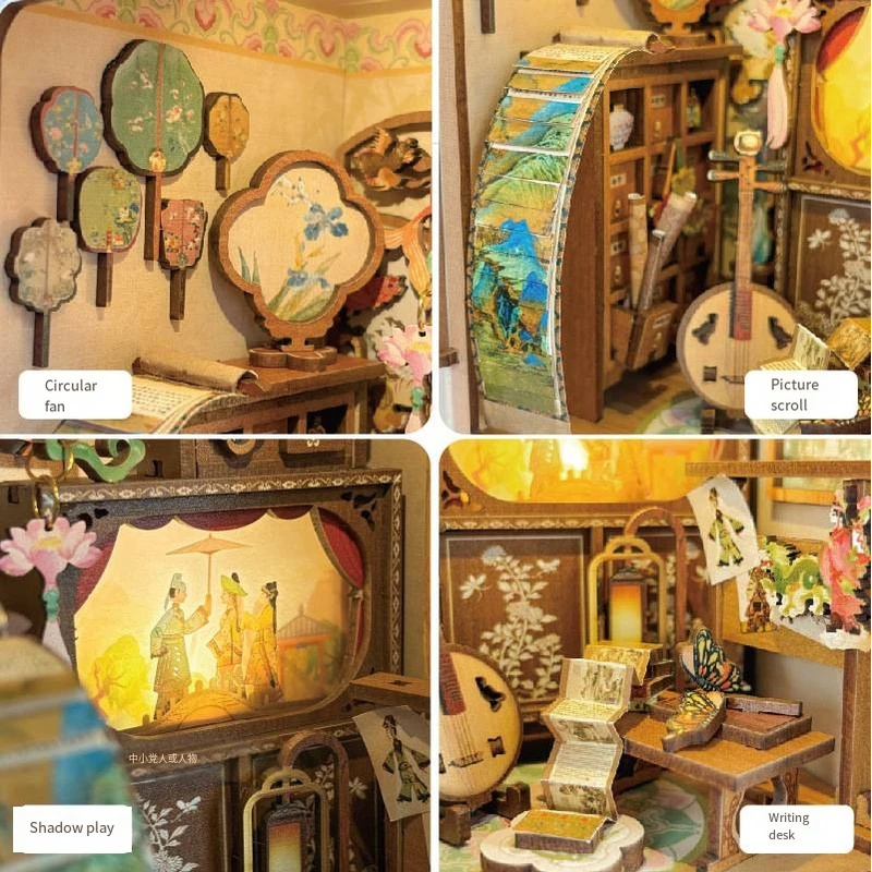 OUZEY Wooden DIY Book Nook She - Lighting Decor House 评论和价格