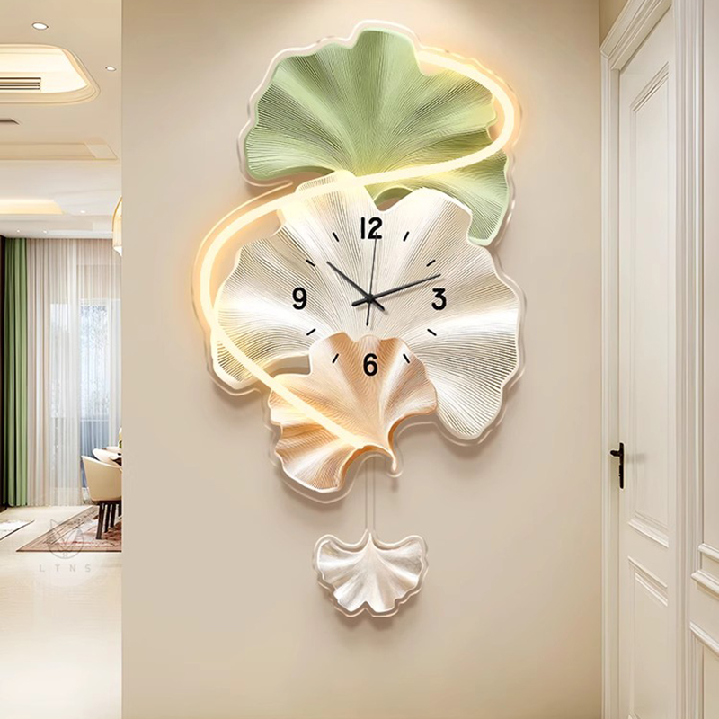 Premium Ginkgo Leaf Wall Clock - Lighting Home Decor Wall Clocks 评论和价格