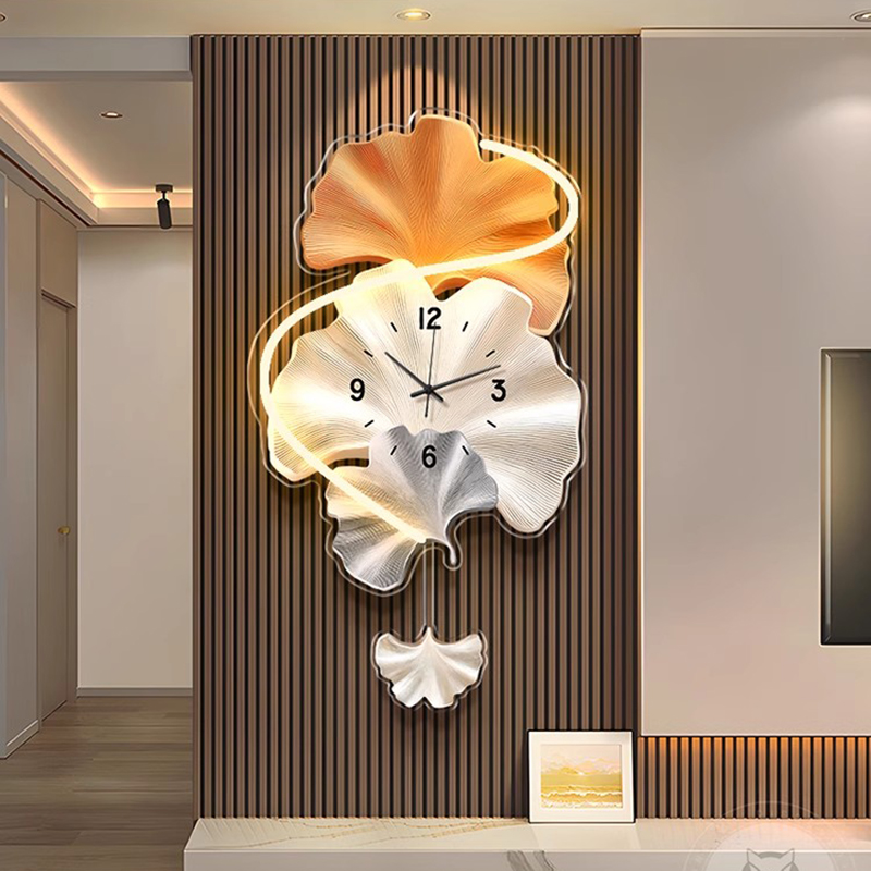 Premium Ginkgo Leaf Wall Clock - Lighting Home Decor Wall Clocks 评论和价格