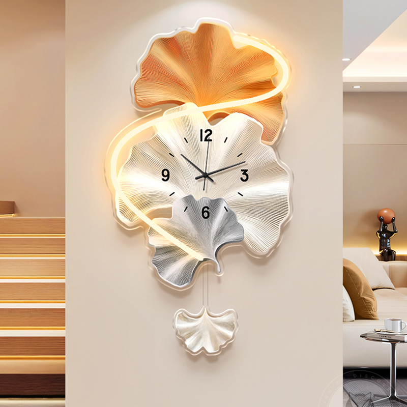 Premium Ginkgo Leaf Wall Clock - Lighting Home Decor Wall Clocks 评论和价格