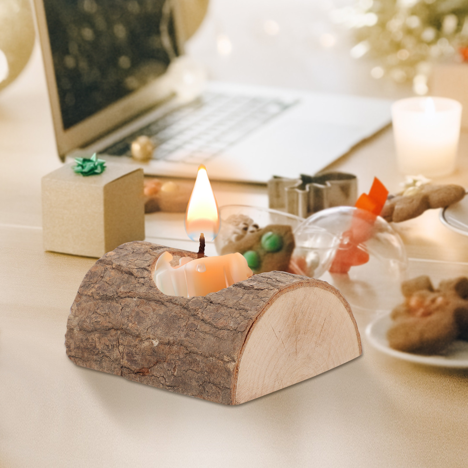 2Pcs Tree Bark Wood Holder Sol - Lighting Tree Decor 评论和价格