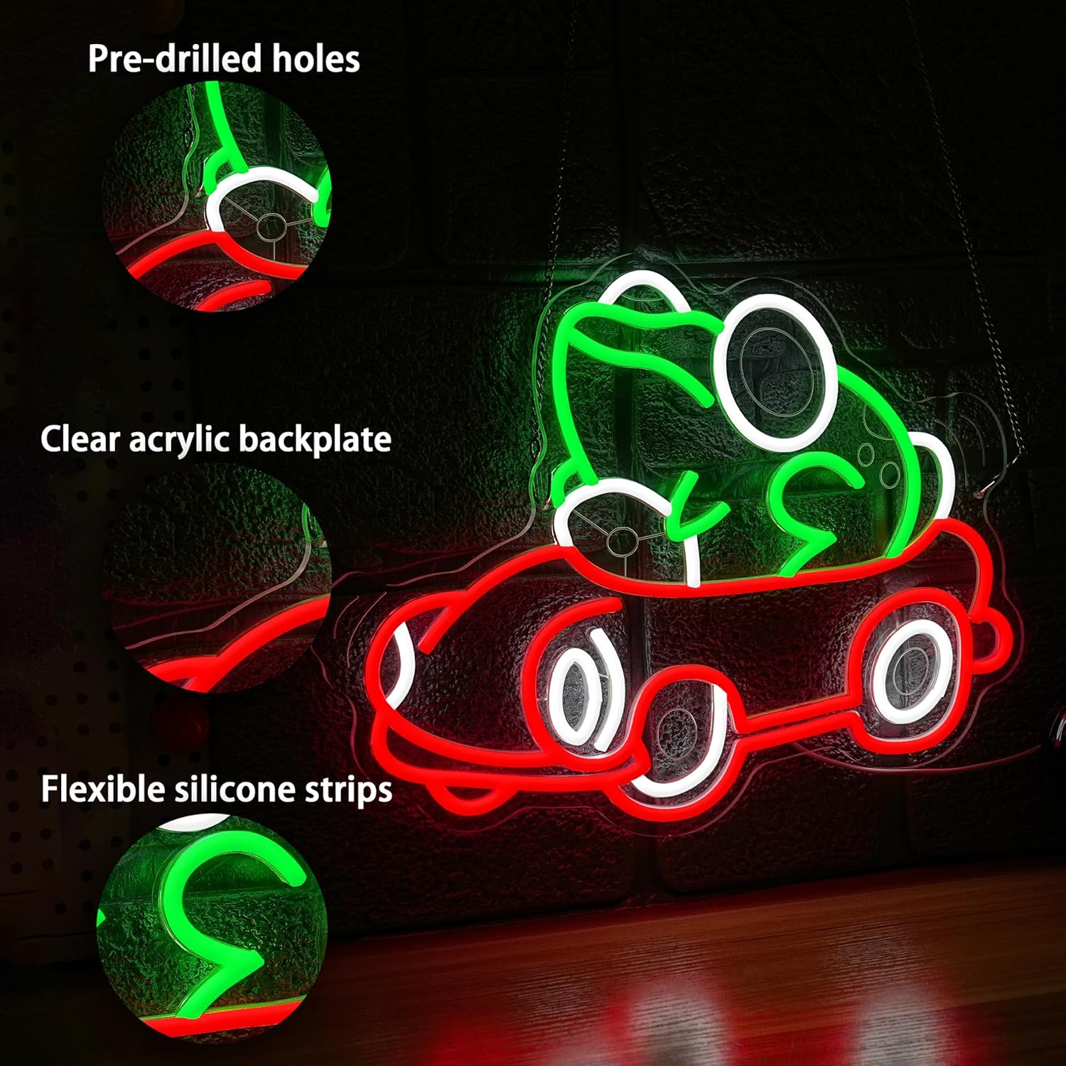 Frog Driving Car Neon Sign Art - Led Lighting Wall Decor 评论和价格