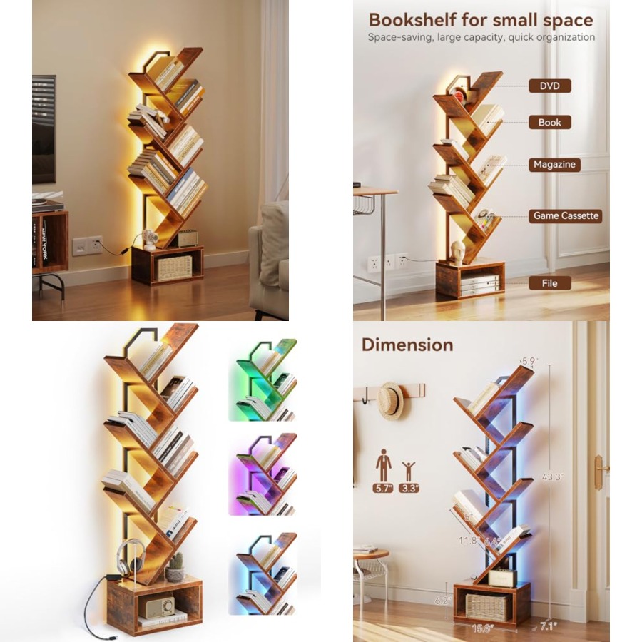Tree Bookshelf with LED Lights - Lighting Tree Decor 评论和价格
