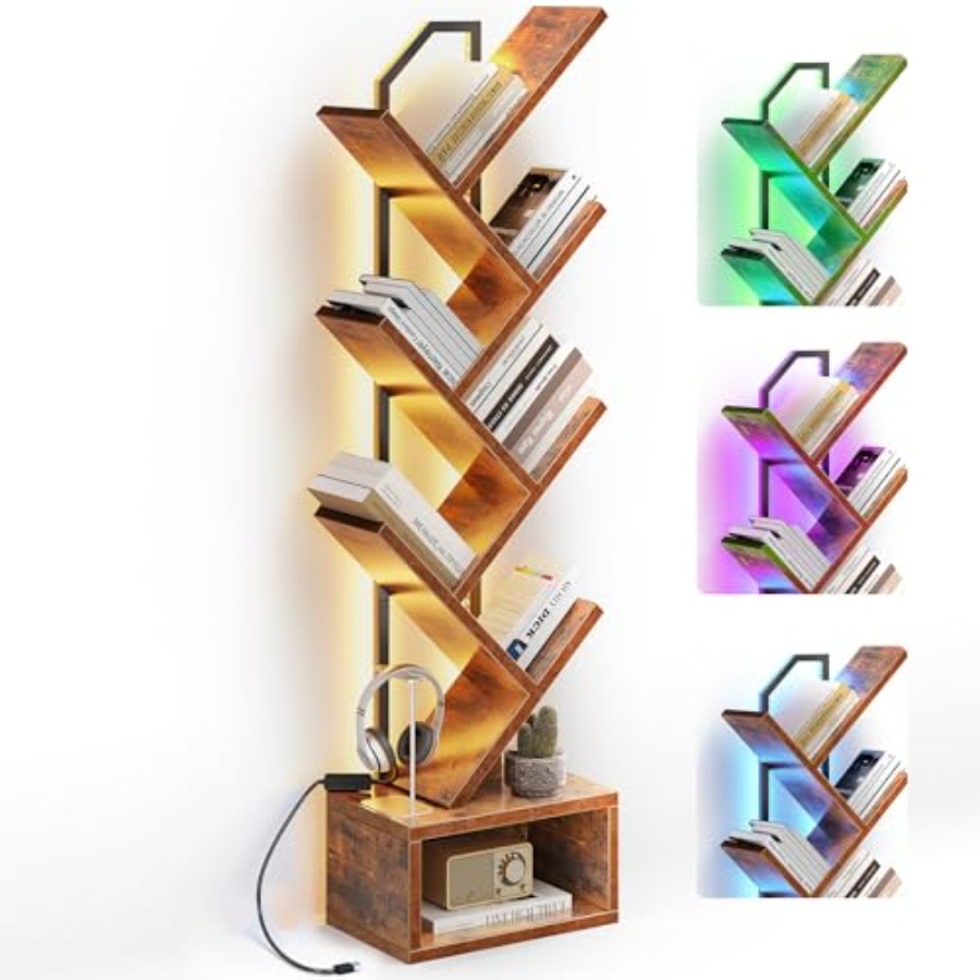 Tree Bookshelf with LED Lights - Lighting Tree Decor 评论和价格