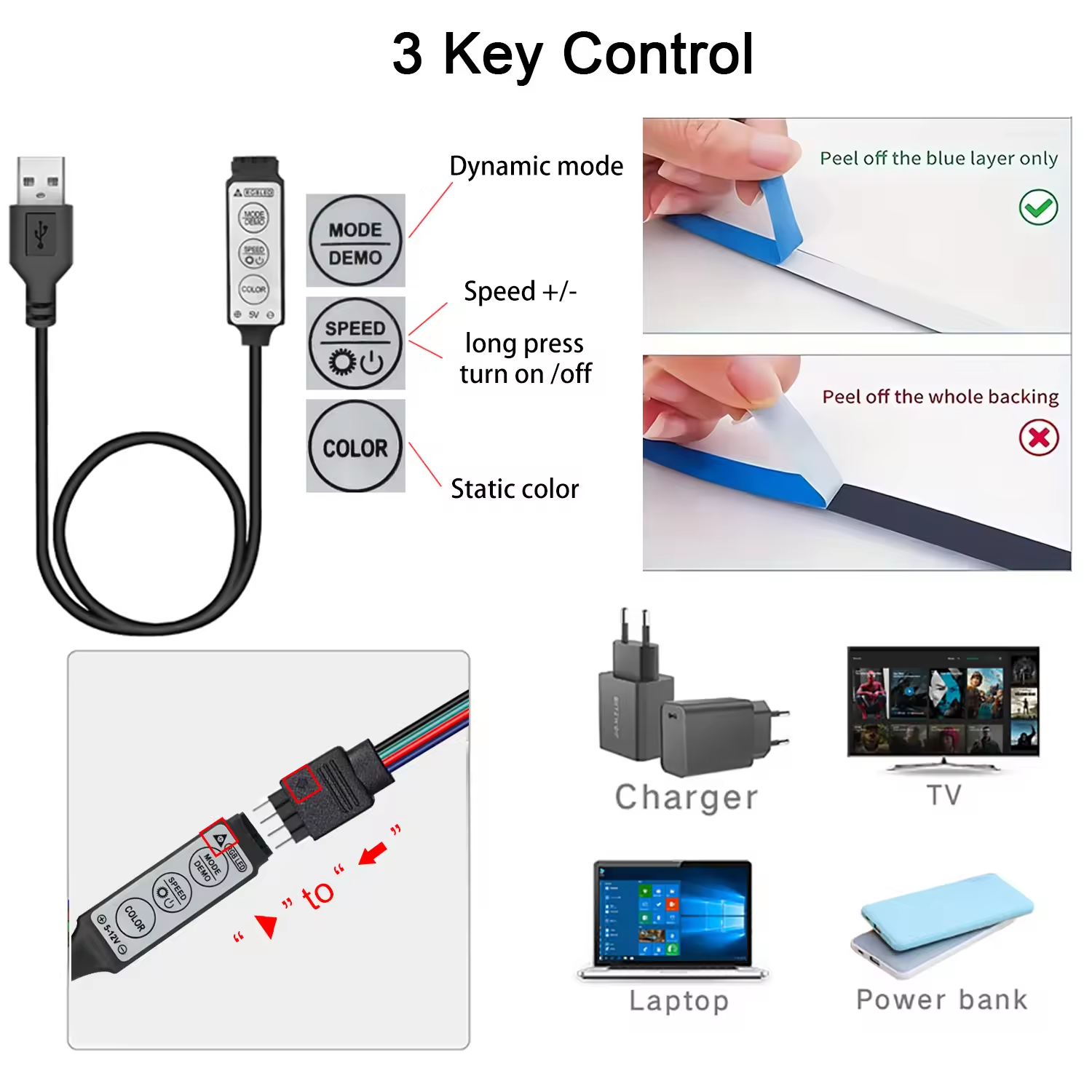 Led Lights for TV 3 Key Contro - Decor Lighting Hours 评论和价格