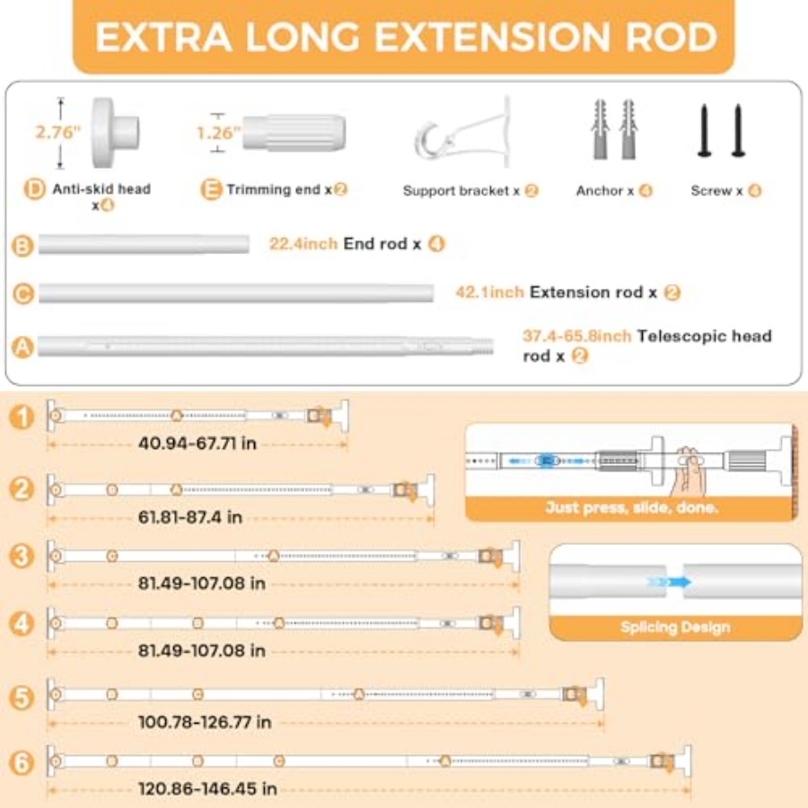 2 Pack Long Tension Curtain Ro - Decor Lighting Pack 评论和价格