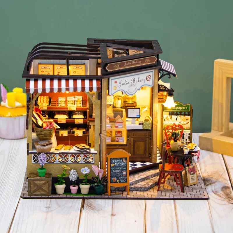 OUZEY Miniature Wooden Dollhou - Lighting Decor House 评论和价格