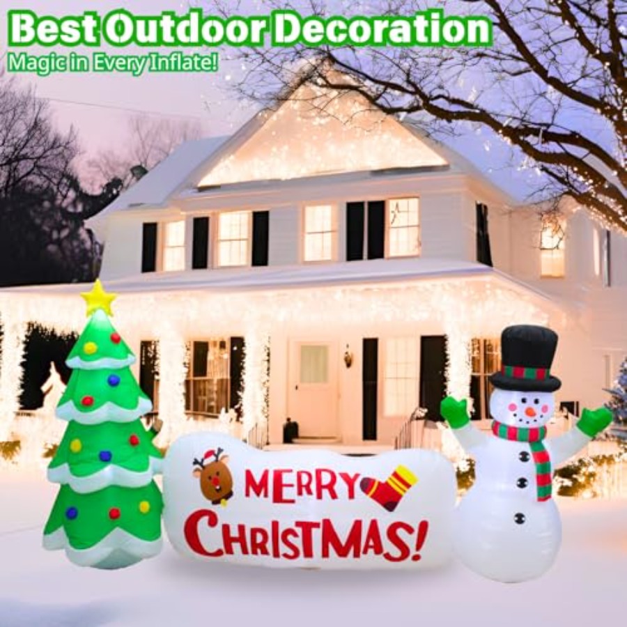 10FT Inflatable Snowman with T - Lighting Tree Decor 评论和价格