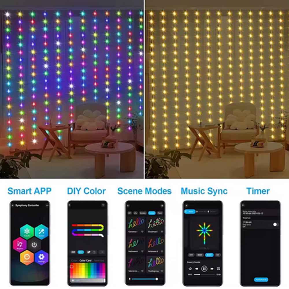 3M RGB Smart LED Curtain Light - Lighting Christmas Decor 评论和价格