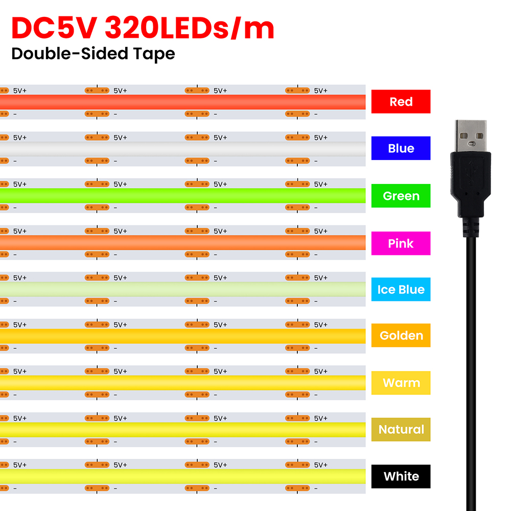 5V USB 3MM 5MM PCB COB LED Str - Decor Lighting Hours 评论和价格