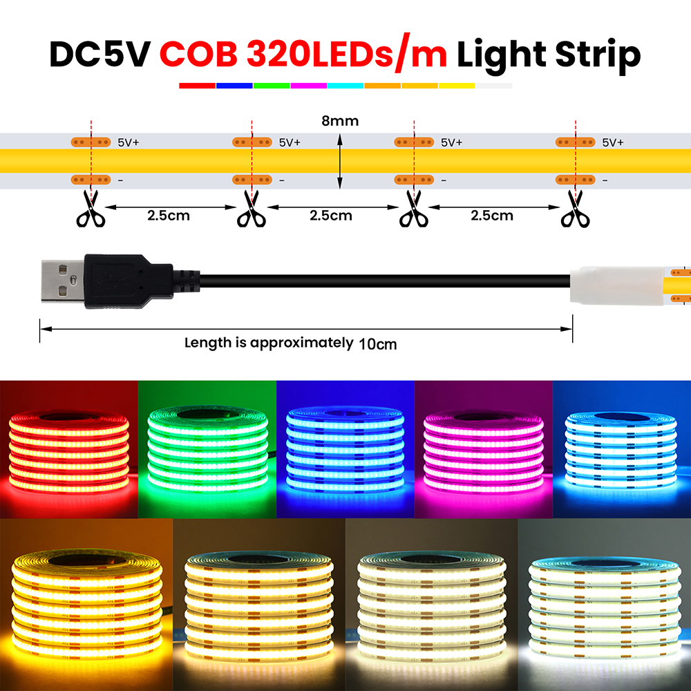 5V USB 3MM 5MM PCB COB LED Str - Decor Lighting Hours 评论和价格