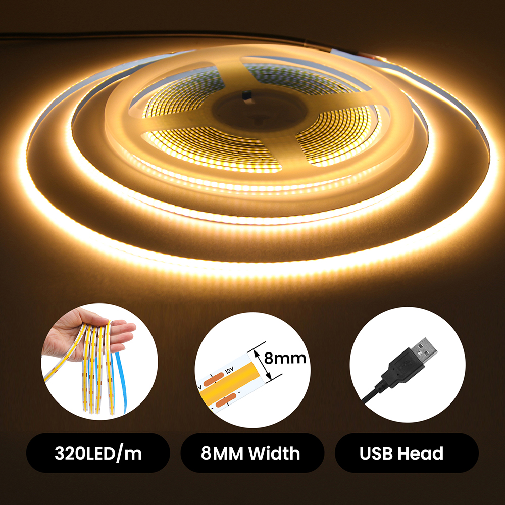 5V USB 3MM 5MM PCB COB LED Str - Decor Lighting Hours 评论和价格